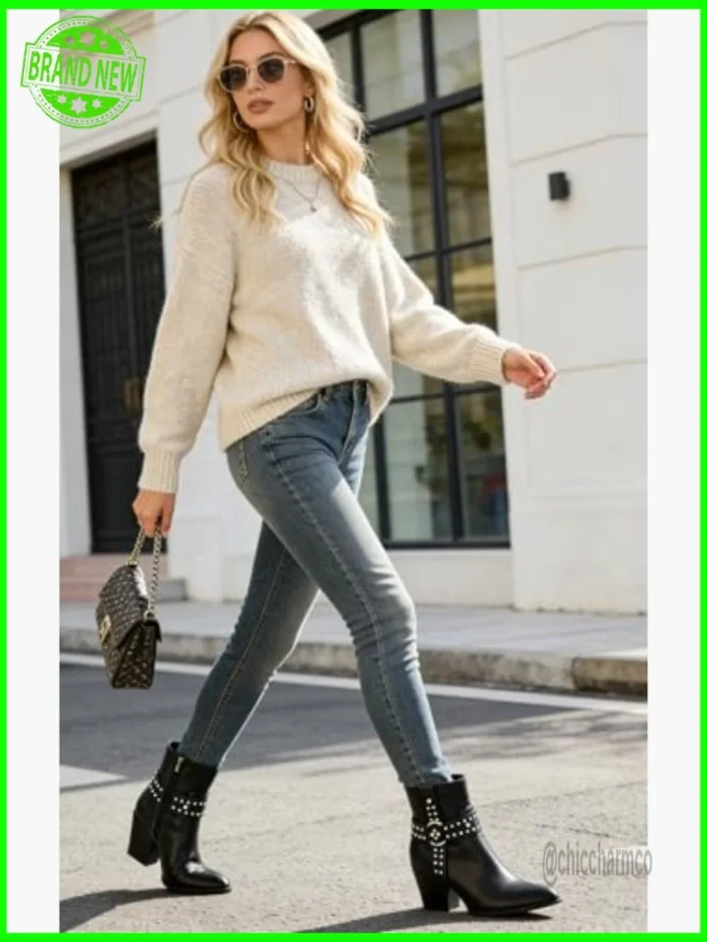 Chunky Stacked Heel Ankle Boots Pointed Toe Chelsea Combat Side Zipper Studded